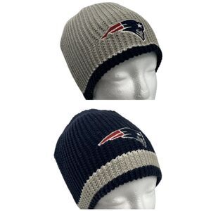 REEBOK Reversible Beanie New England Patriots Gray/Navy Embroidered Logos OSFM